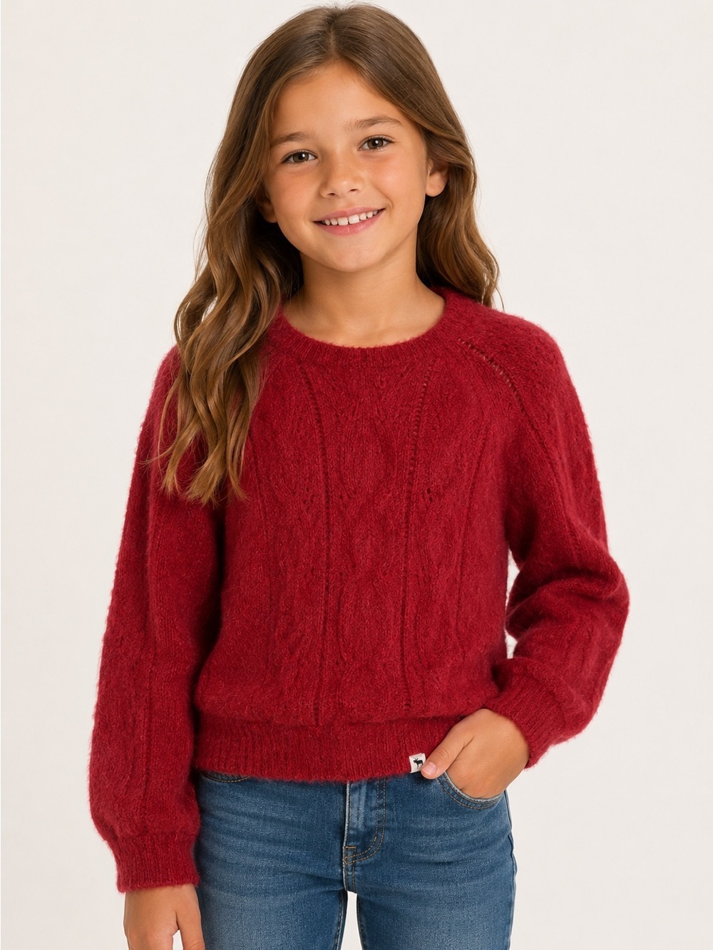 Abercrombie Kids Fuzzy Soft Crewneck Pullover Sweater 7/8 Red